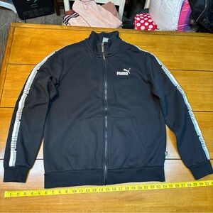 PUMA Men's Black Zip-Up Sweater with White Stripes